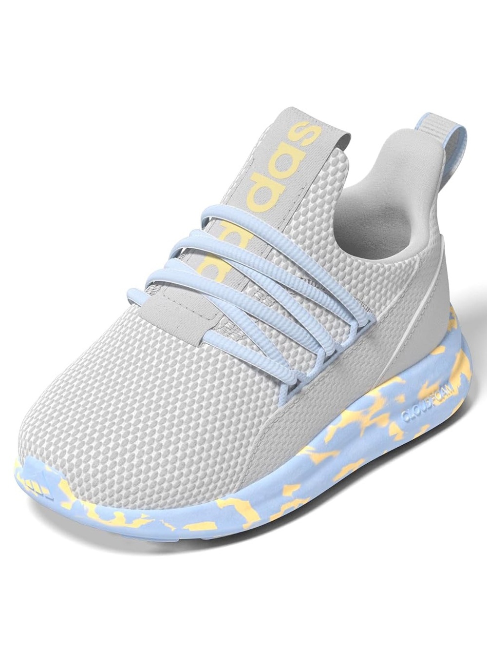 NWT Adidas Kids Lite Racer in blue/gray/yellow with elastic stripes Size 7T